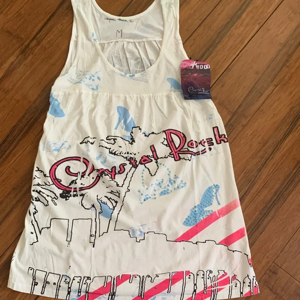 White Graphic Tank Top with Pink & Blue Accents
